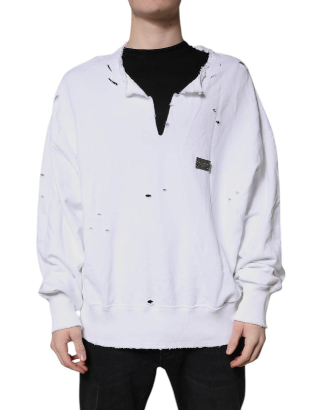 Dolce & Gabbana White Cotton Men Pullover Sweatshirt Sweater - Hilstor