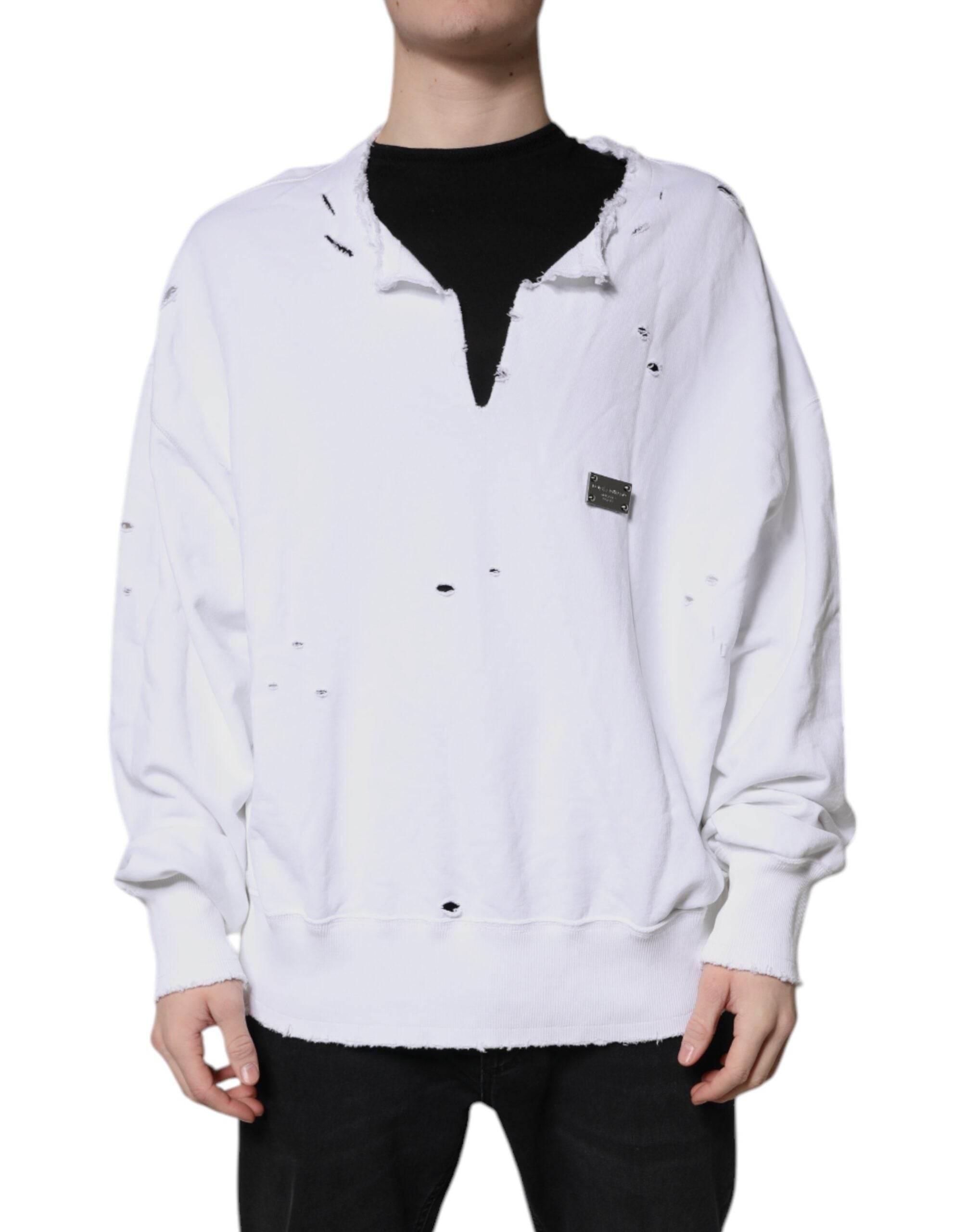 Dolce & Gabbana White Cotton Men Pullover Sweatshirt Sweater - Hilstor