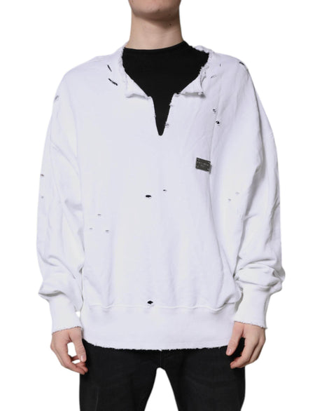 Dolce & Gabbana White Cotton Men Pullover Sweatshirt Sweater - Hilstor