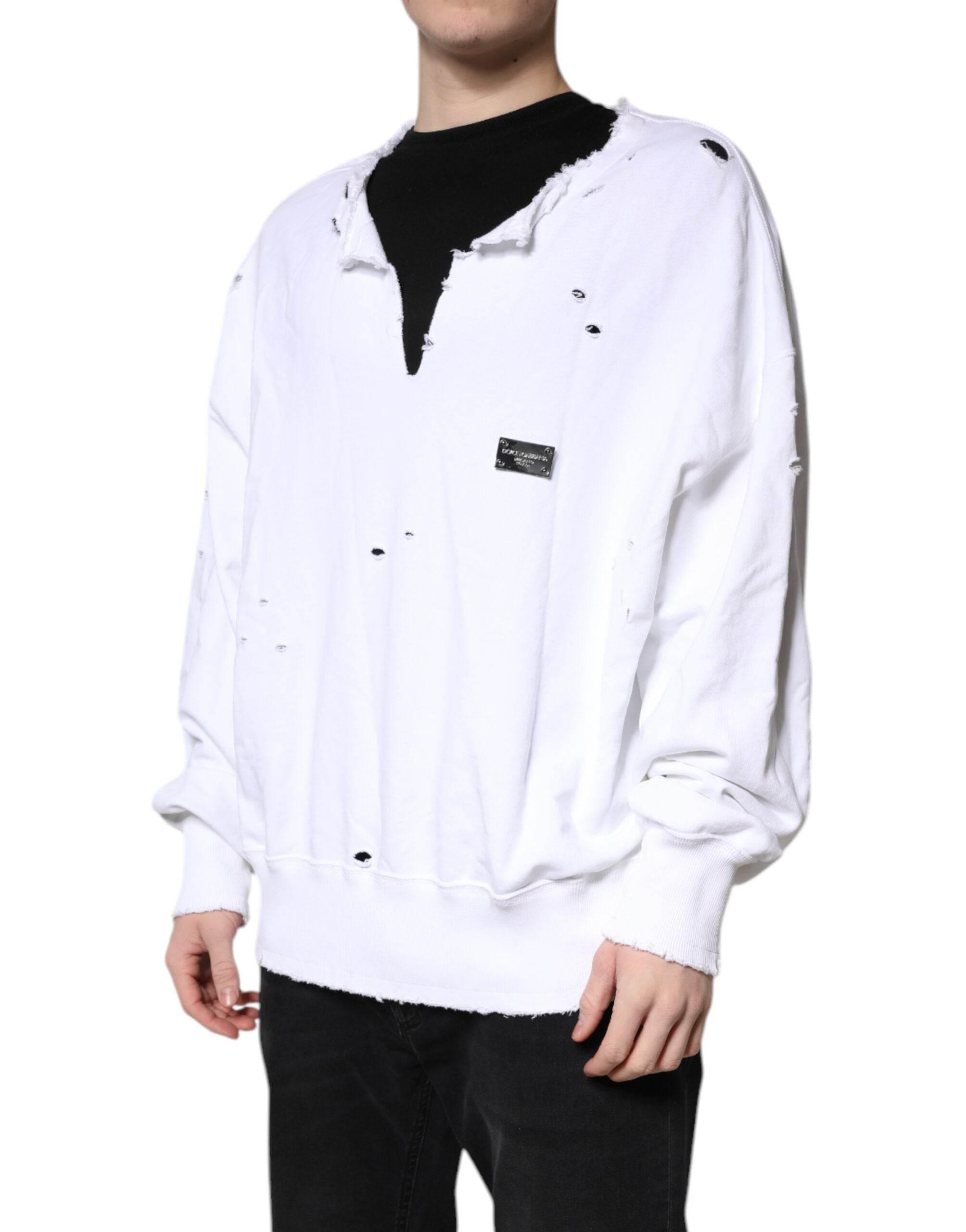 Dolce & Gabbana White Cotton Men Pullover Sweatshirt Sweater - Hilstor
