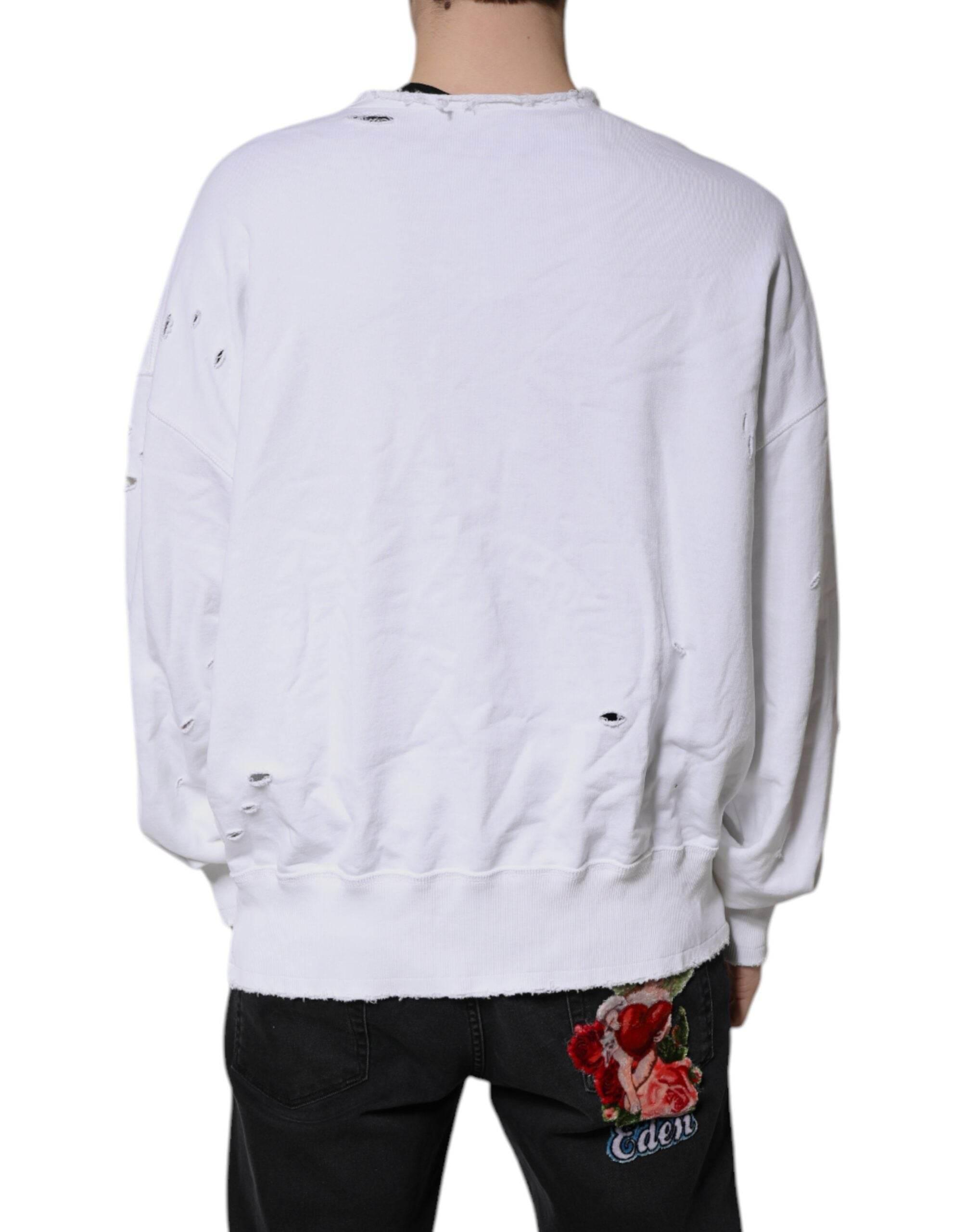 Dolce & Gabbana White Cotton Men Pullover Sweatshirt Sweater - Hilstor