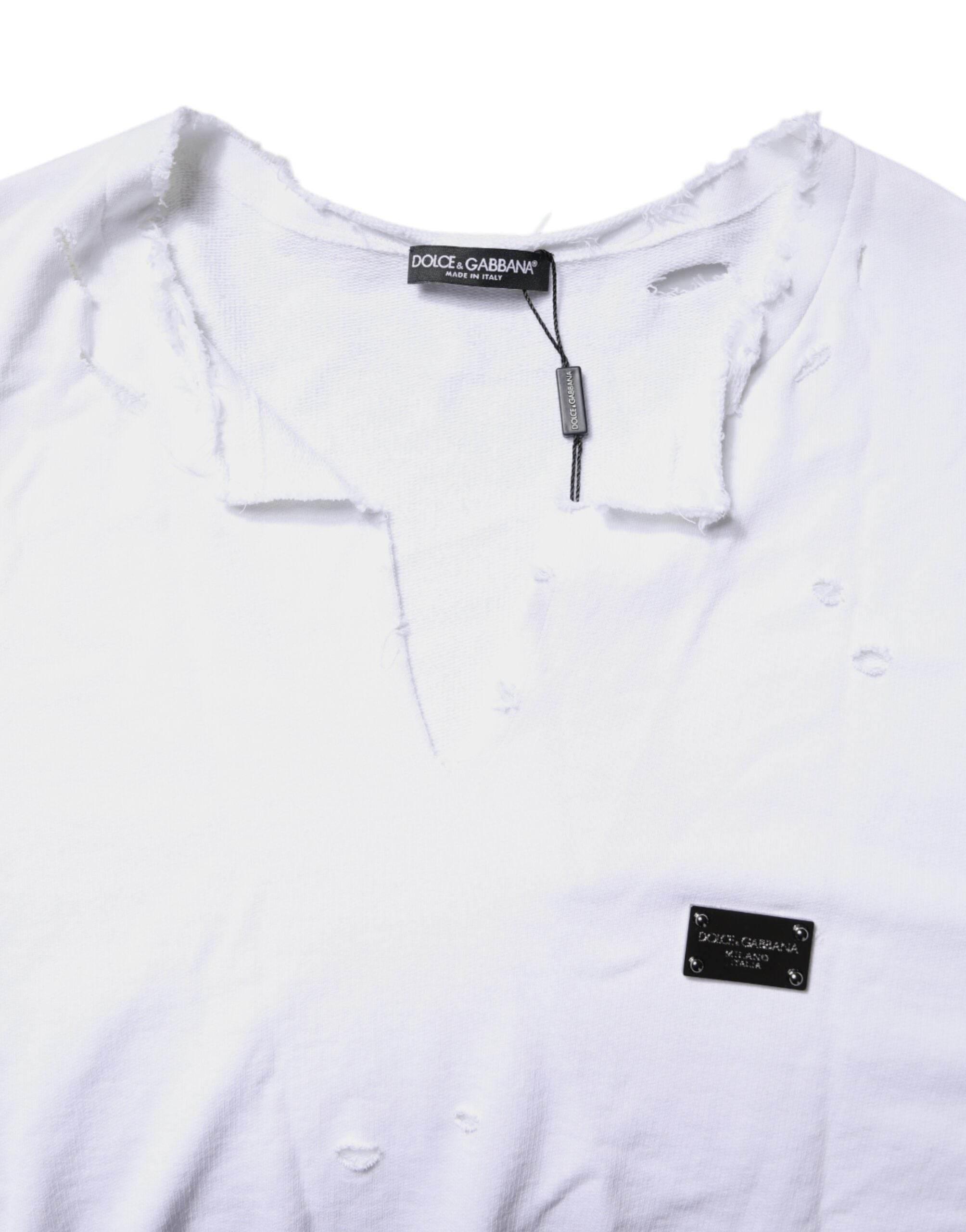 Dolce & Gabbana White Cotton Men Pullover Sweatshirt Sweater - Hilstor
