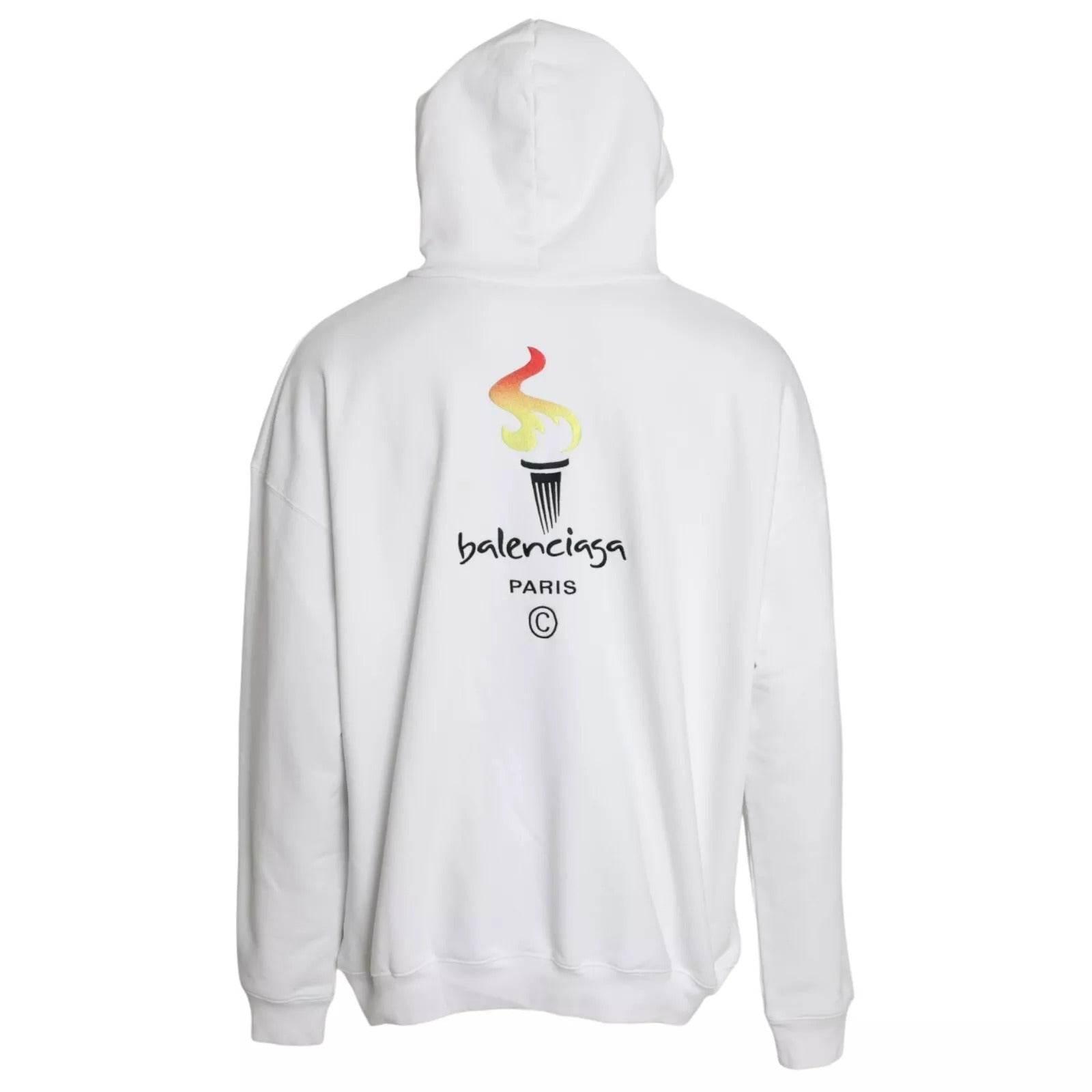 Balenciaga White Cotton Logo Hooded Pullover Oversize Sweater - Hilstor