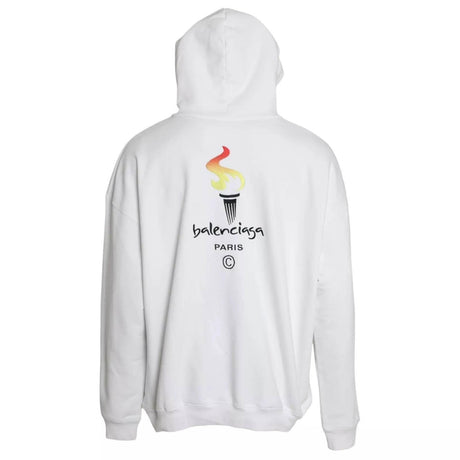 Balenciaga White Cotton Logo Hooded Pullover Oversize Sweater - Hilstor