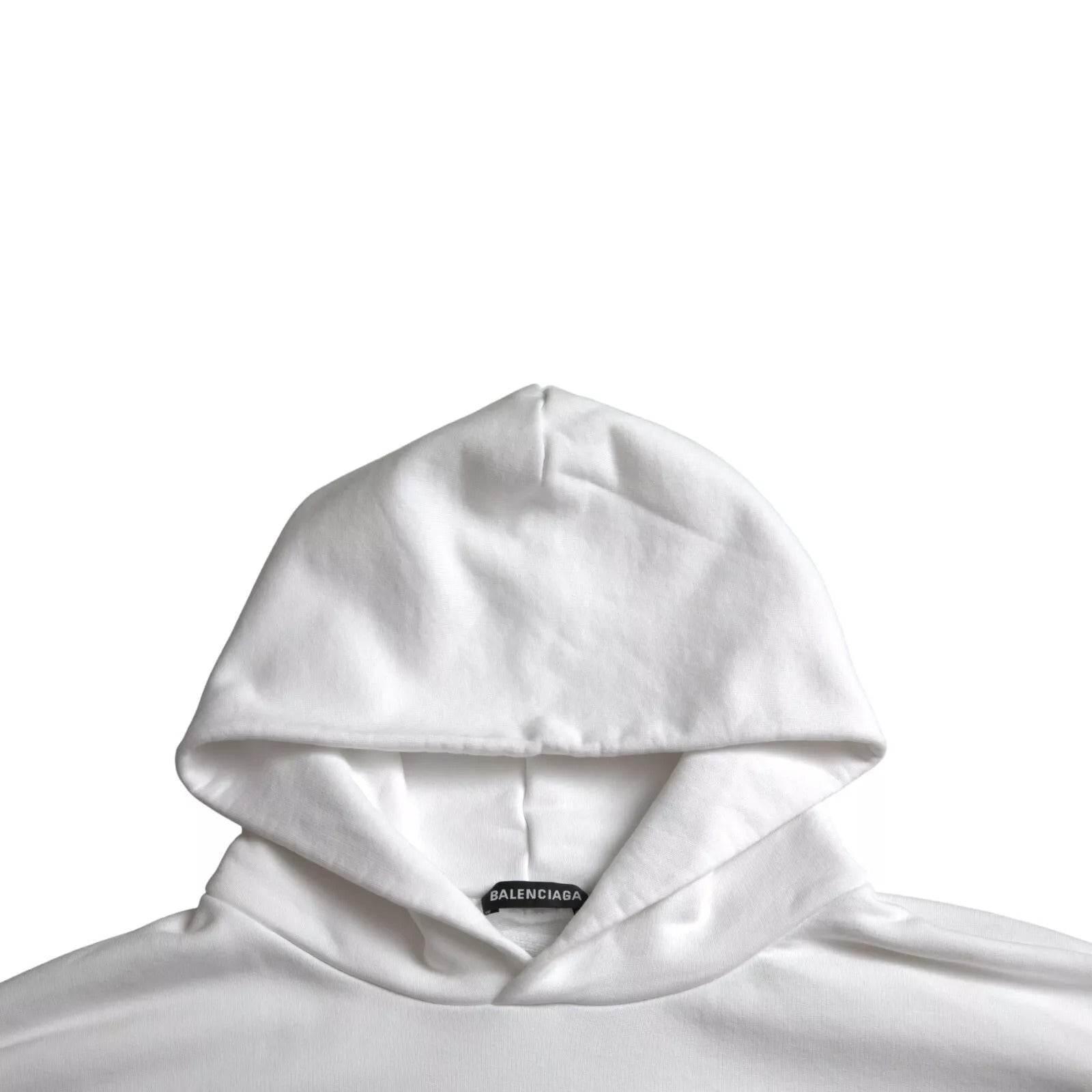 Balenciaga White Cotton Logo Hooded Pullover Oversize Sweater - Hilstor