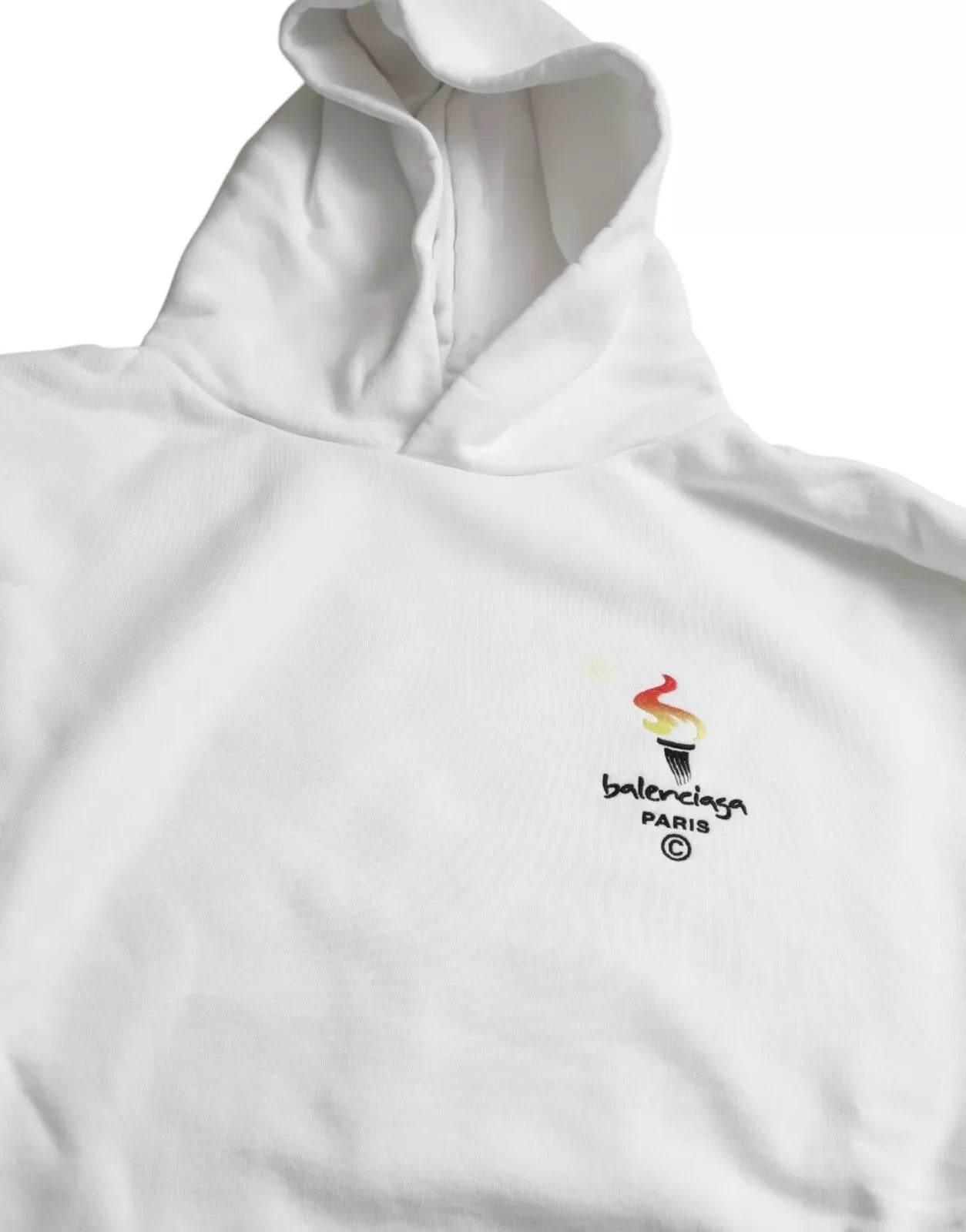 Balenciaga White Cotton Logo Hooded Pullover Oversize Sweater - Hilstor