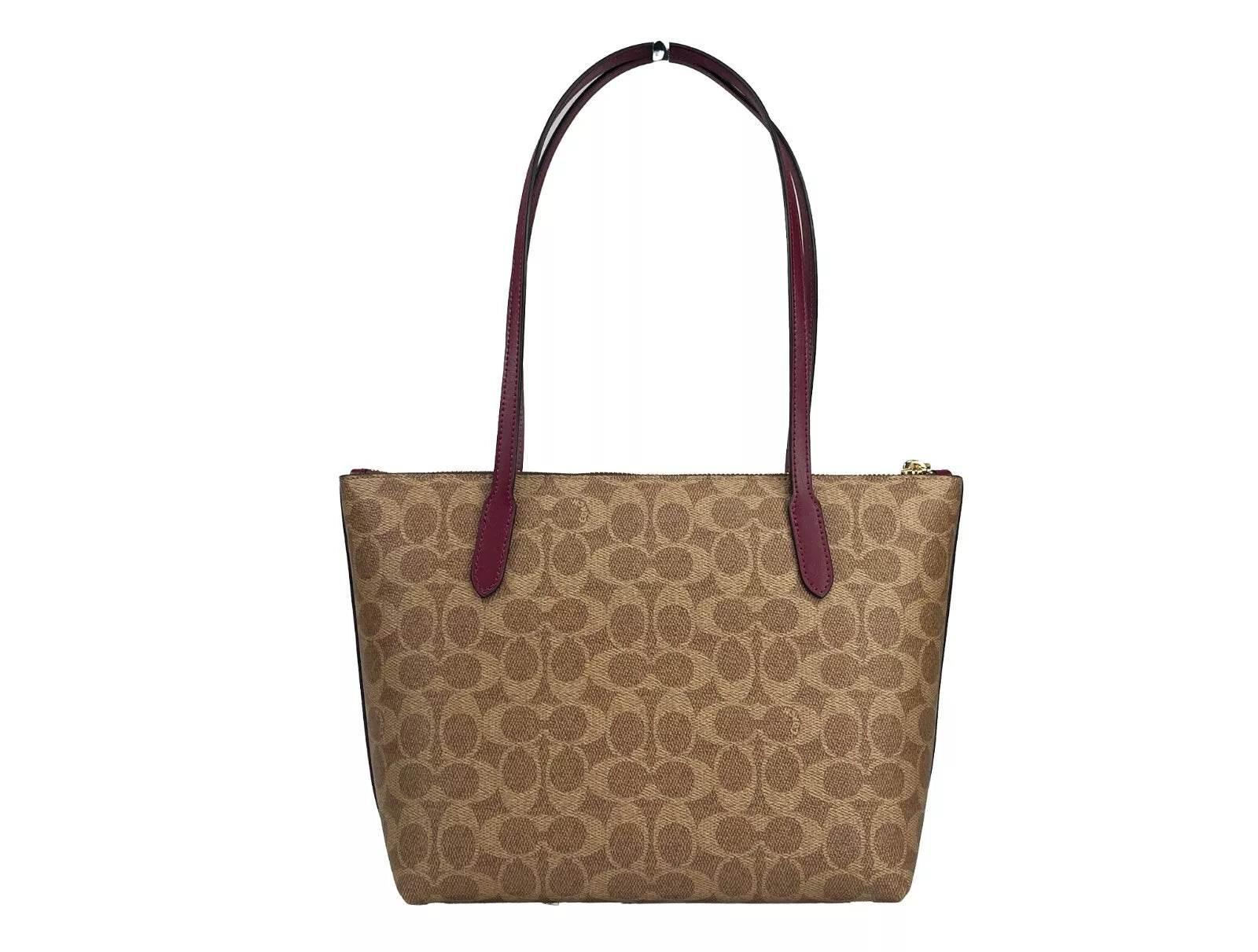 COACH Signature Canvas Fiona Zip Tote Bag Brown - Hilstor