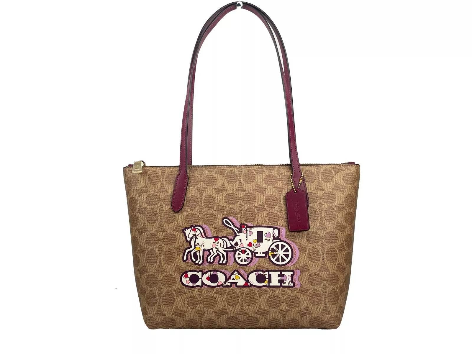 COACH Signature Canvas Fiona Zip Tote Bag Brown - Hilstor