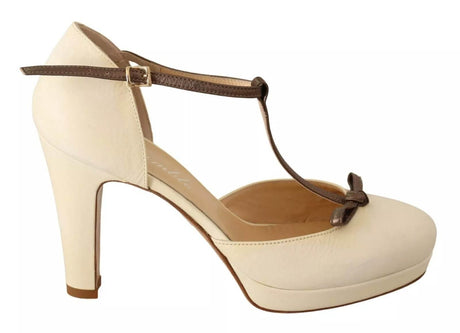 SERGIO LEVANTESI Beige T-Strop Blokhæle Pumps Lædersko