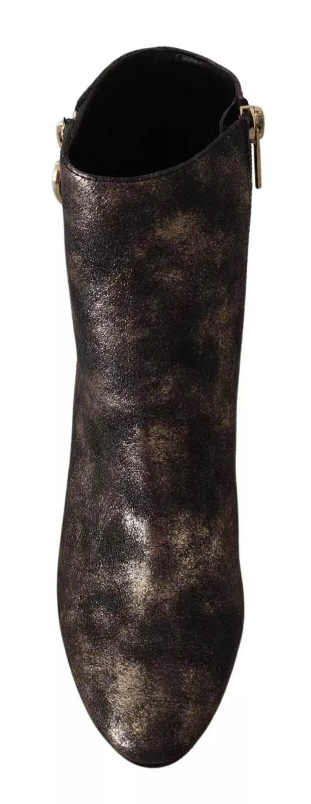 MY TWIN Black Leather Block Heels Ankle Boots Zipper Shoes - Hilstor