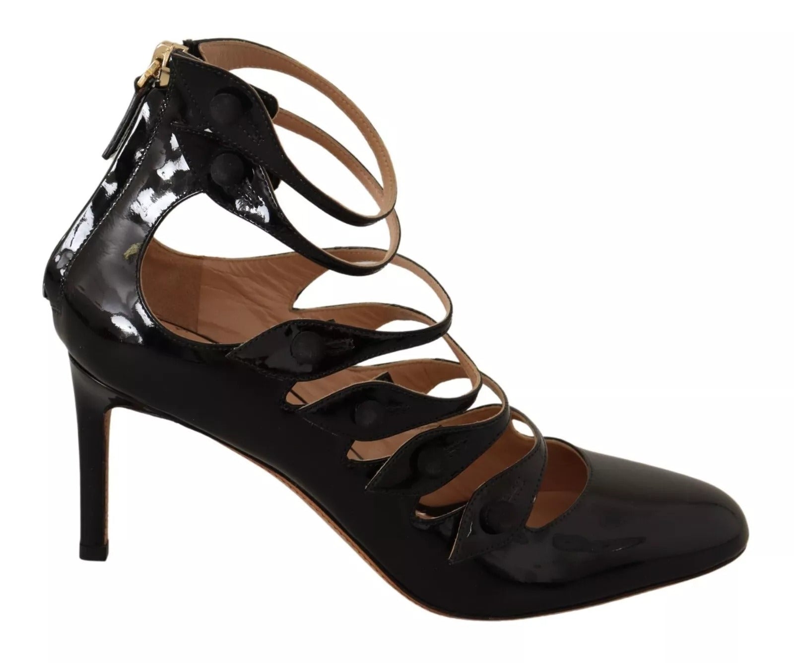 Valentino Sort Multi Strap Læder Mid Heels Pumps Sko