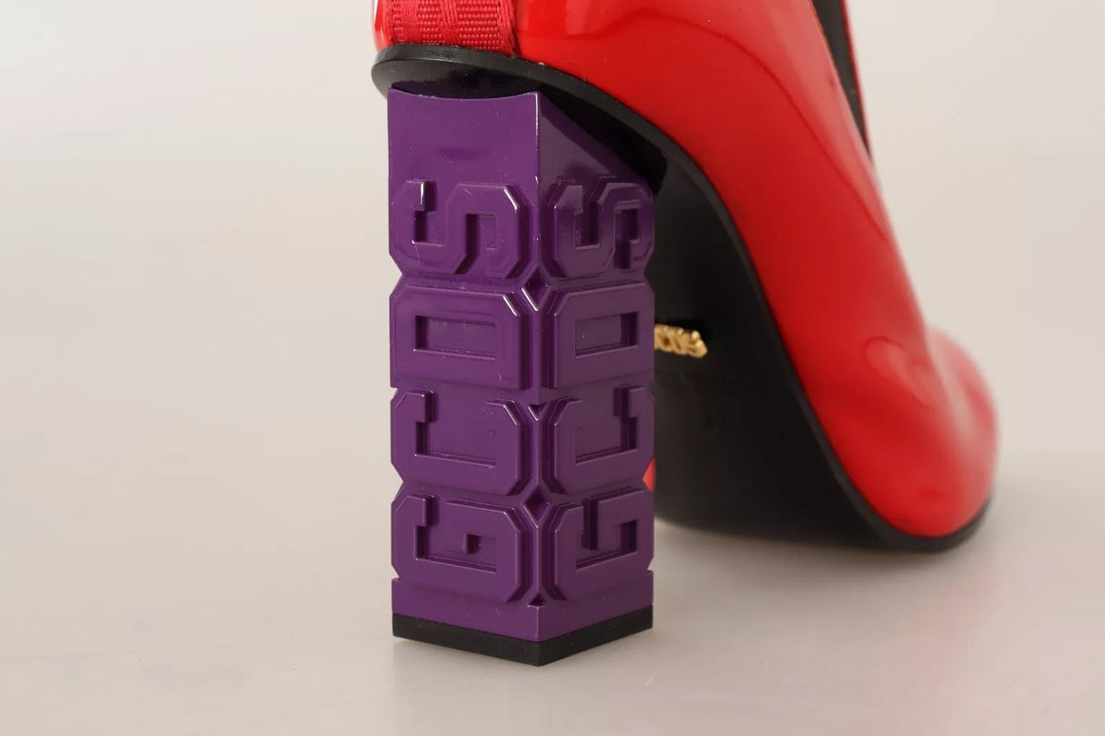 GCDS Rødt Læder Sort Stof Logo Hæl Ankelstøvler Sko