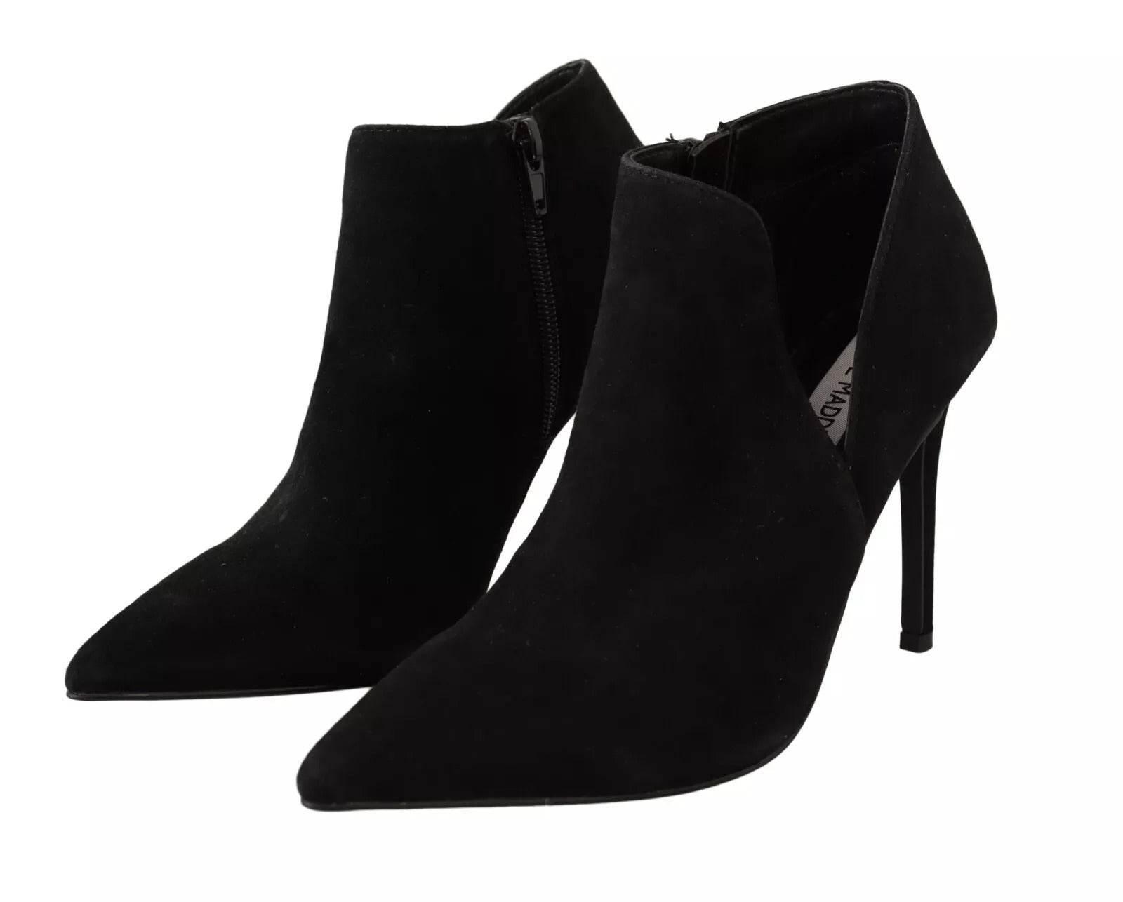 Steve Madden Black Suede Leather Stiletto Heels Boots Shoes - Hilstor