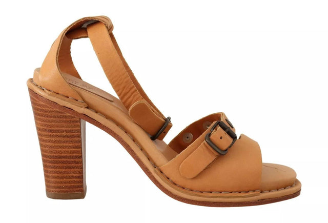 See By Chloé Brown Leather Studded Ankle Strap Sandals Shoes - Hilstor