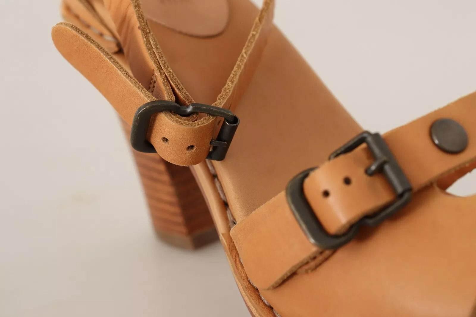 See By Chloé Brown Leather Studded Ankle Strap Sandals Shoes - Hilstor