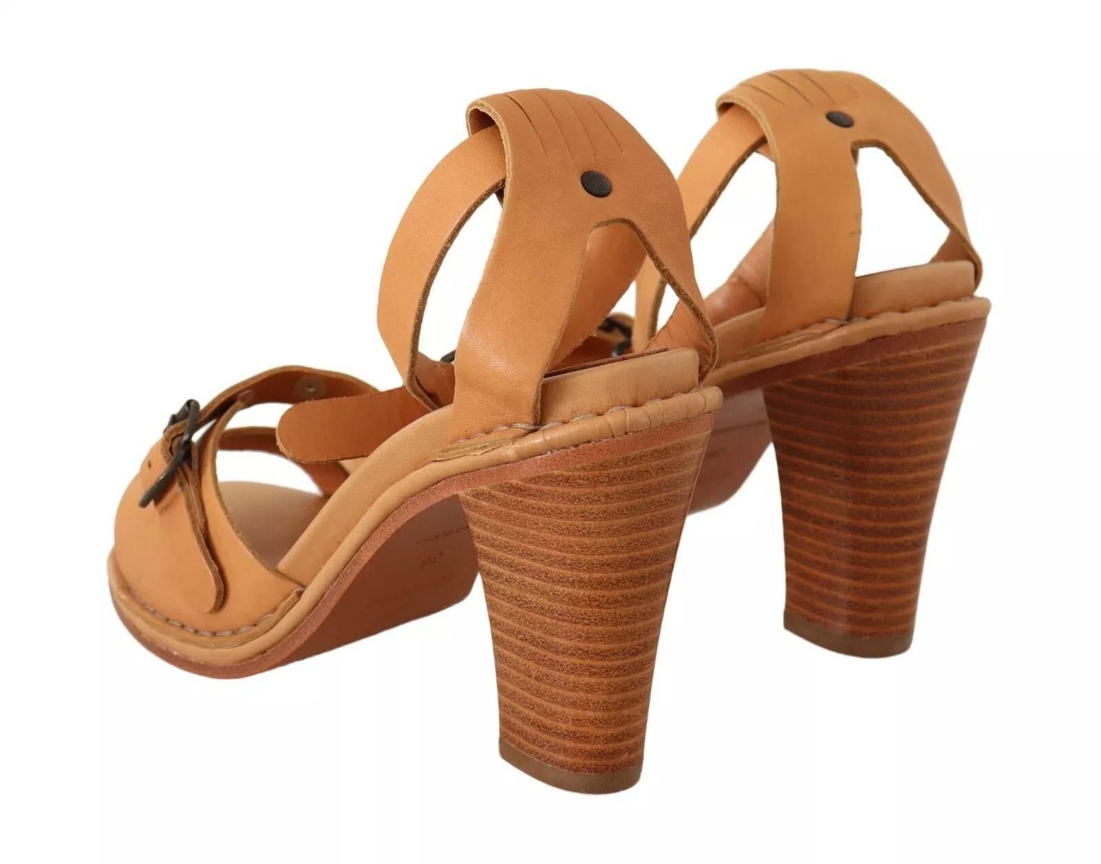 See By Chloé Brown Leather Studded Ankle Strap Sandals Shoes - Hilstor