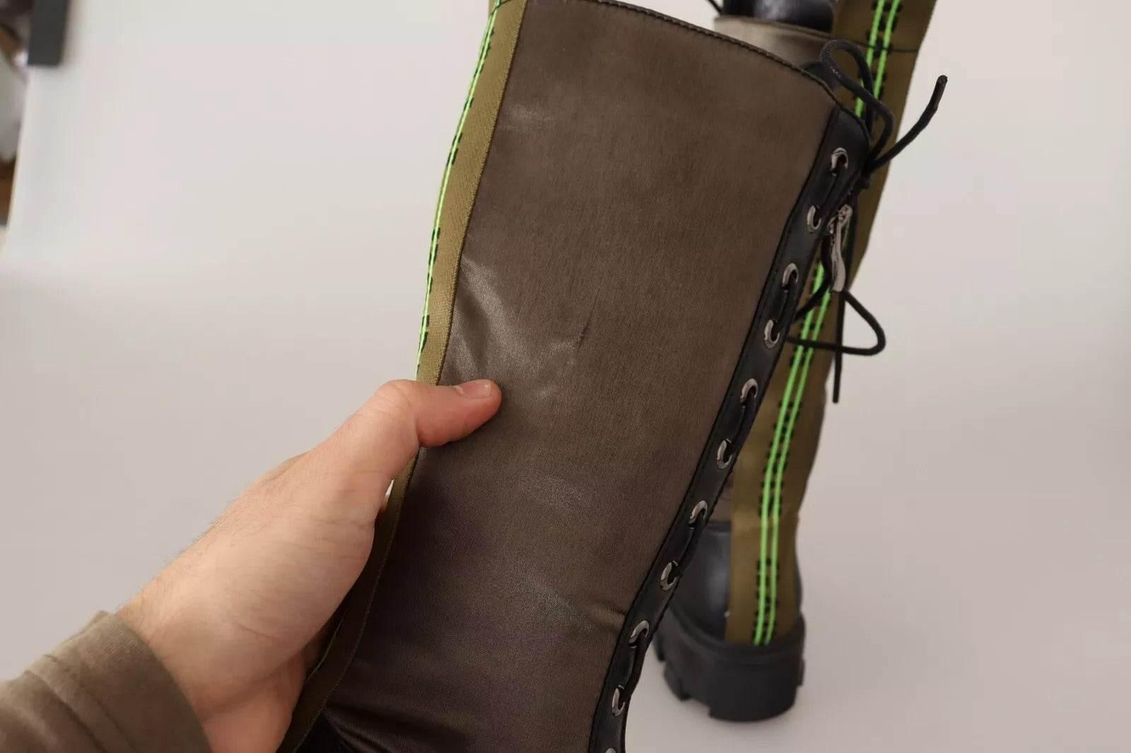 Gaelle Black Green High Combat Boots Lace Up Military Shoes - Hilstor