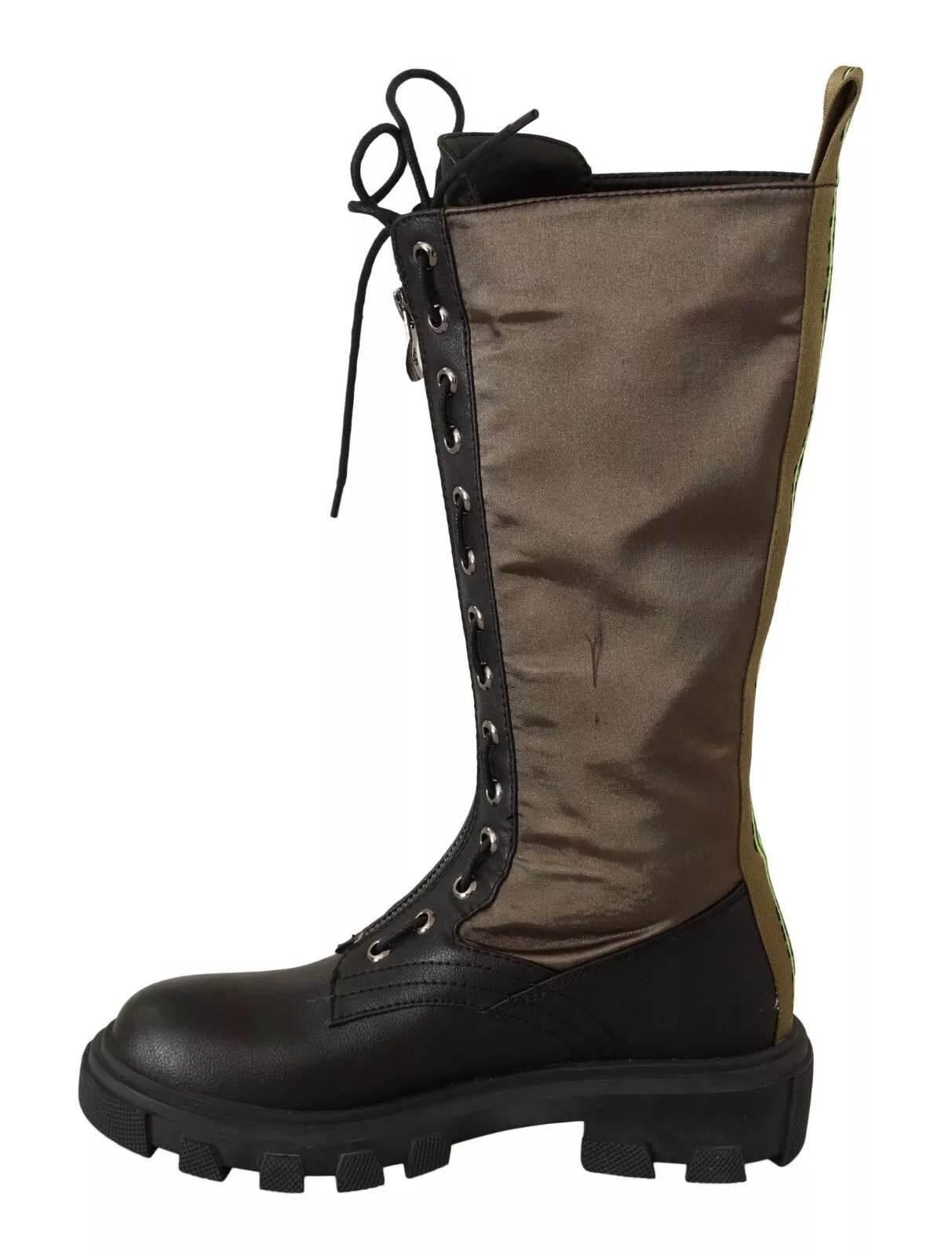 Gaelle Black Green High Combat Boots Lace Up Military Shoes - Hilstor