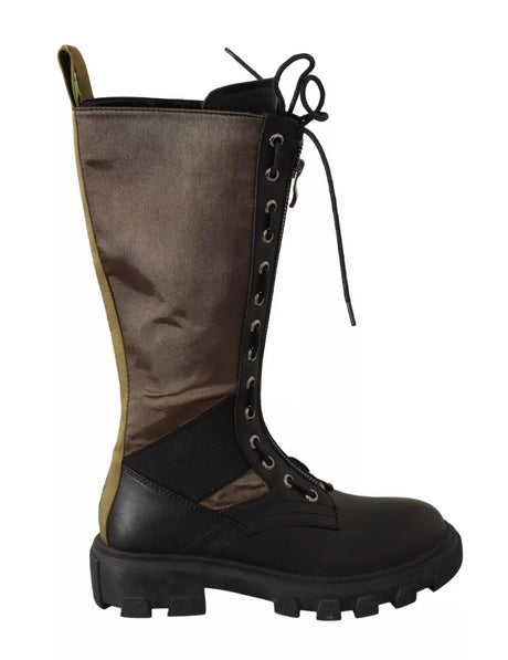 Gaelle Black Green High Combat Boots Lace Up Military Shoes - Hilstor