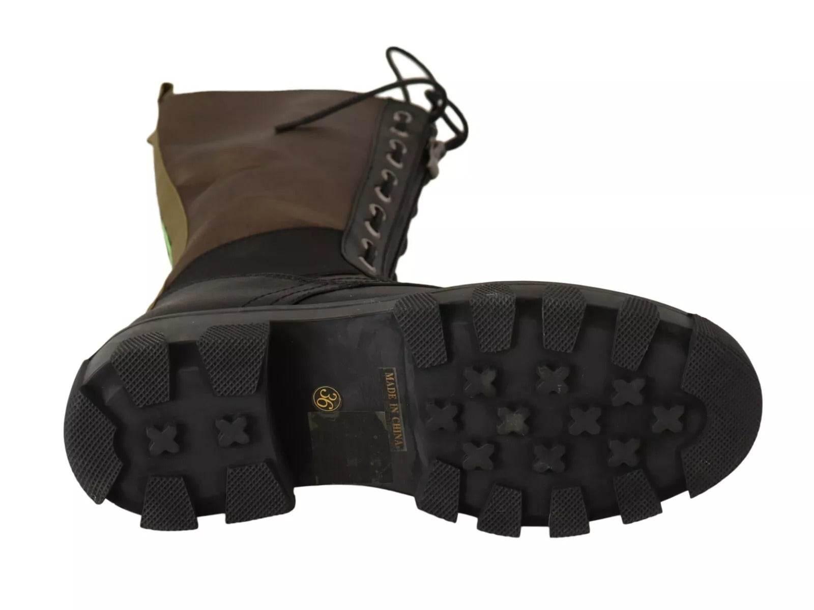 Gaelle Black Green High Combat Boots Lace Up Military Shoes - Hilstor