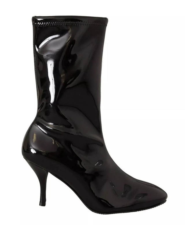 Stuart Weitzman Black Patent Leather High Heels Boots Shoes - Hilstor