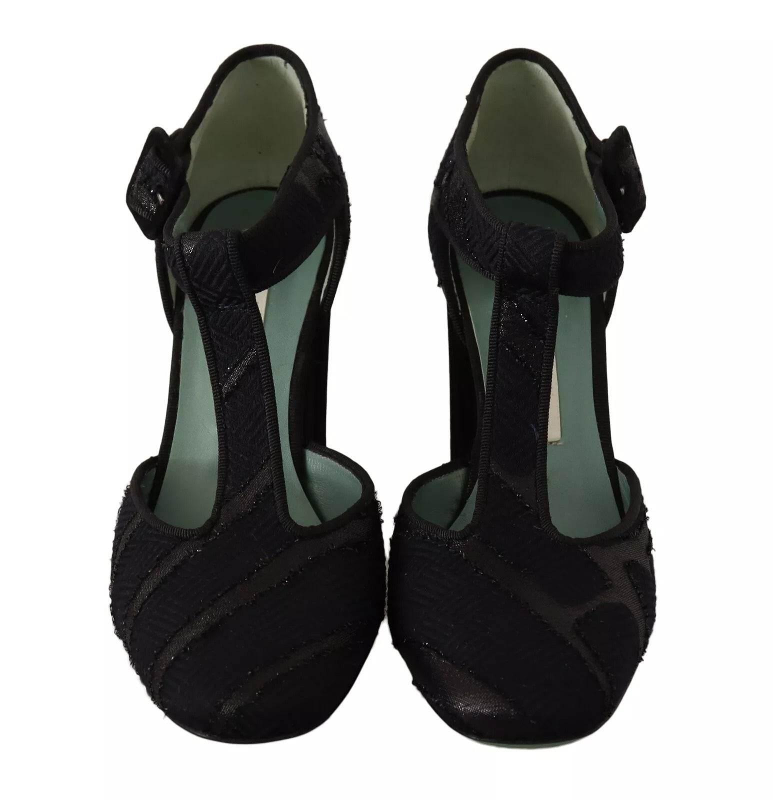 Paola D'Arcano Black Suede Leather Block Heels Sandals Shoes - Hilstor