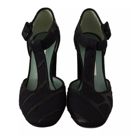 Paola D'Arcano Black Suede Leather Block Heels Sandals Shoes - Hilstor