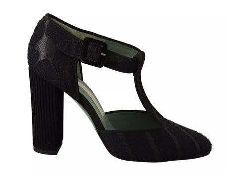 Paola D'Arcano Black Suede Leather Block Heels Sandals Shoes - Hilstor