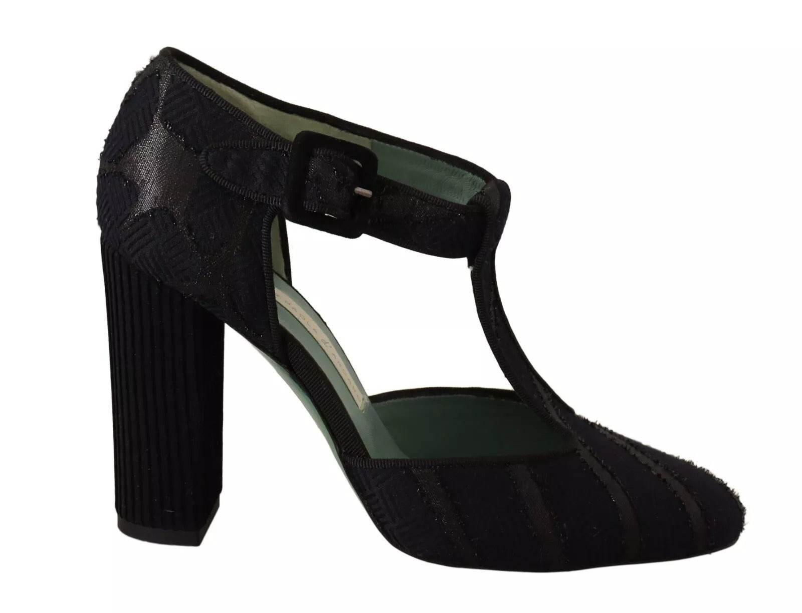Paola D'Arcano Black Suede Leather Block Heels Sandals Shoes - Hilstor