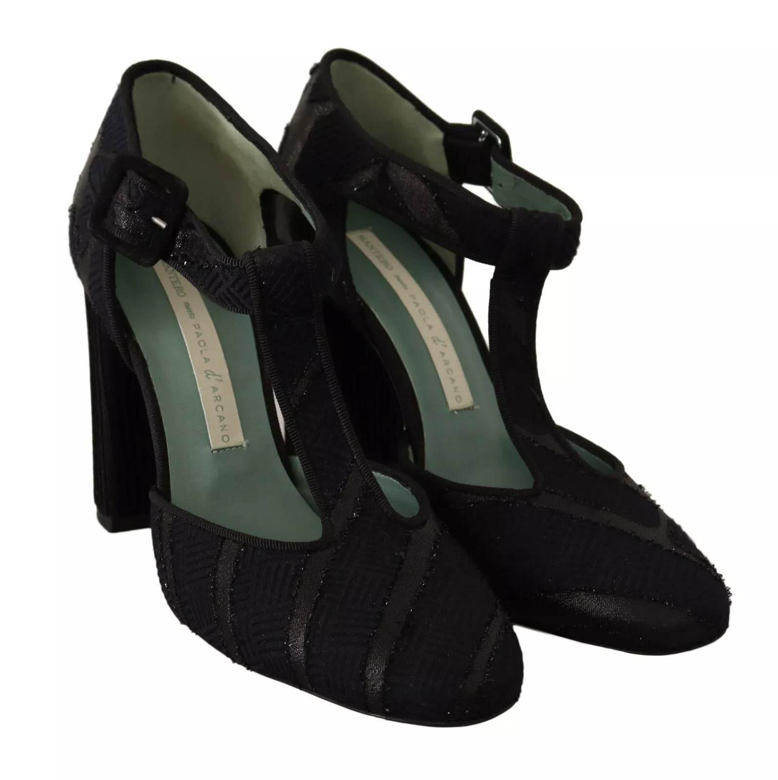 Paola D'Arcano Black Suede Leather Block Heels Sandals Shoes - Hilstor