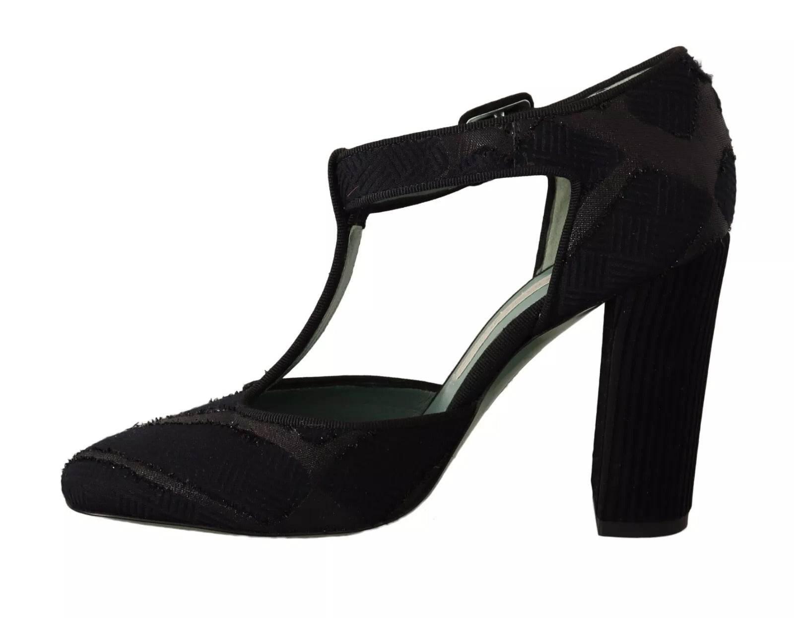 Paola D'Arcano Black Suede Leather Block Heels Sandals Shoes - Hilstor