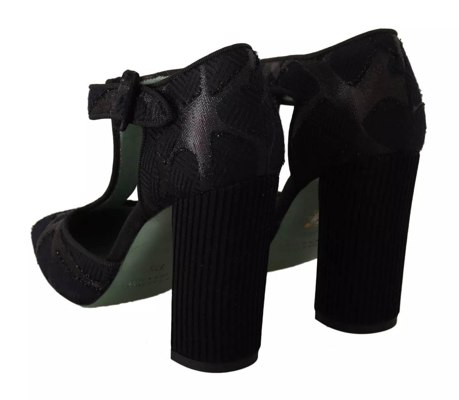 Paola D'Arcano Black Suede Leather Block Heels Sandals Shoes - Hilstor