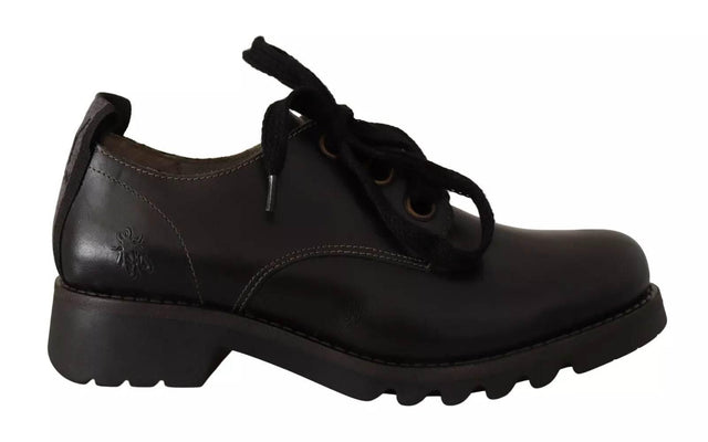 FLY LONDON Black Leather Low Top Lace Up Women Oxford Shoes - Hilstor