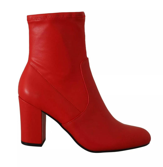 Steve Madden Red Leather Block Heels Ankle Boots Shoes - Hilstor