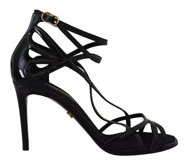 Dolce & Gabbana Black Leather Stiletto Heels Sandals Shoes - Hilstor