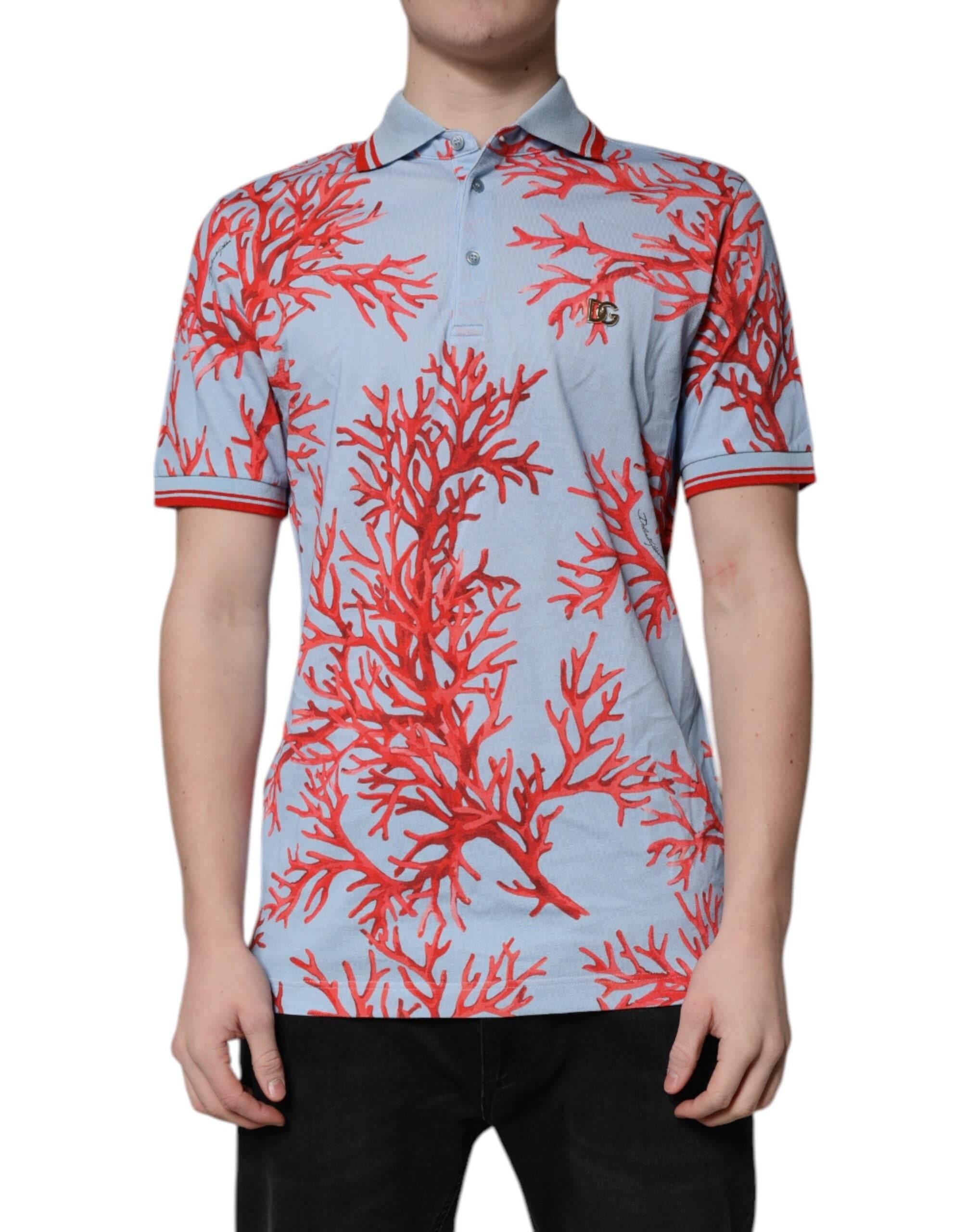 Dolce & Gabbana Light Blue Coral Cotton Polo Shirt T-shirt - Hilstor