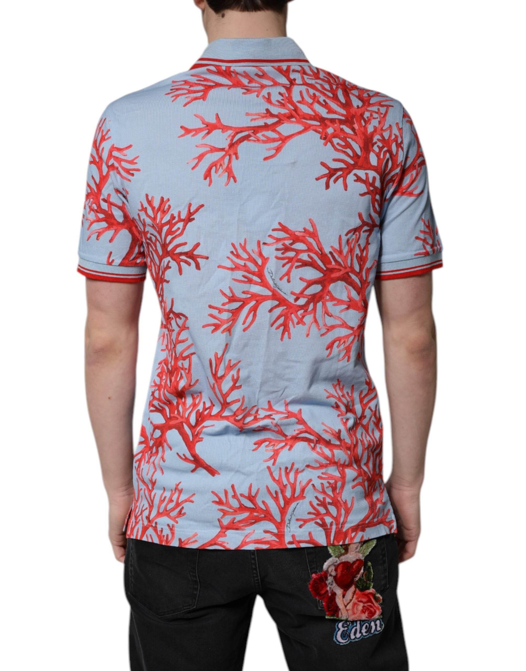 Dolce & Gabbana Light Blue Coral Cotton Polo Shirt T-shirt - Hilstor