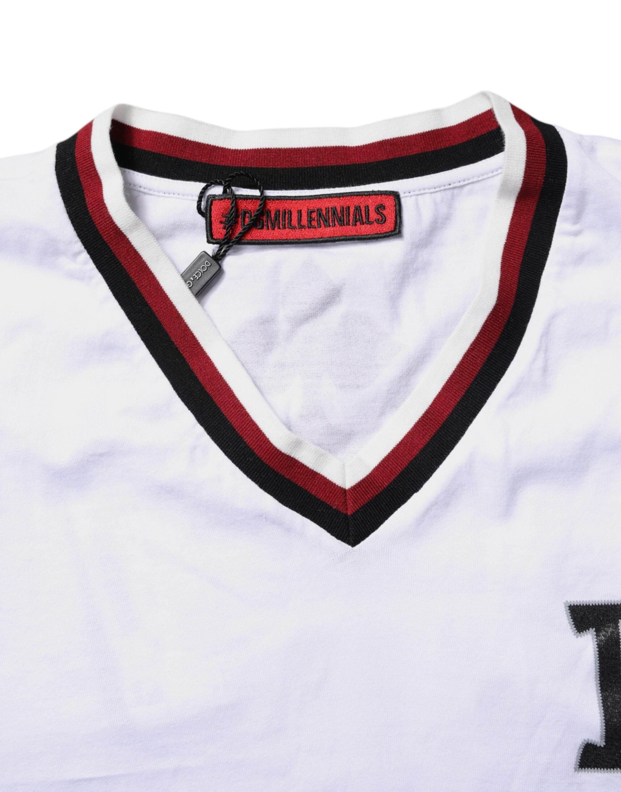 Dolce & Gabbana White #DGMillennials King Crown V-neck T-shirt - Hilstor