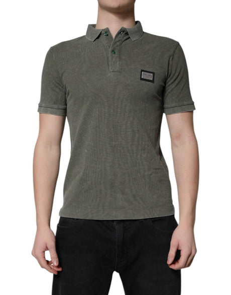Dolce & Gabbana Army Green Logo Plaque Cotton Polo Shirt T-shirt - Hilstor