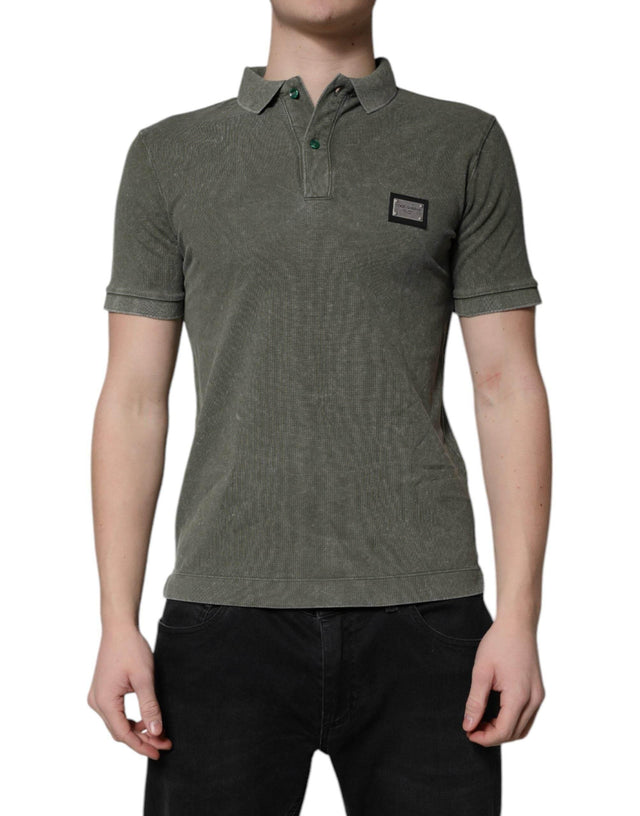 Dolce & Gabbana Army Green Logo Plaque Cotton Polo Shirt T-shirt - Hilstor