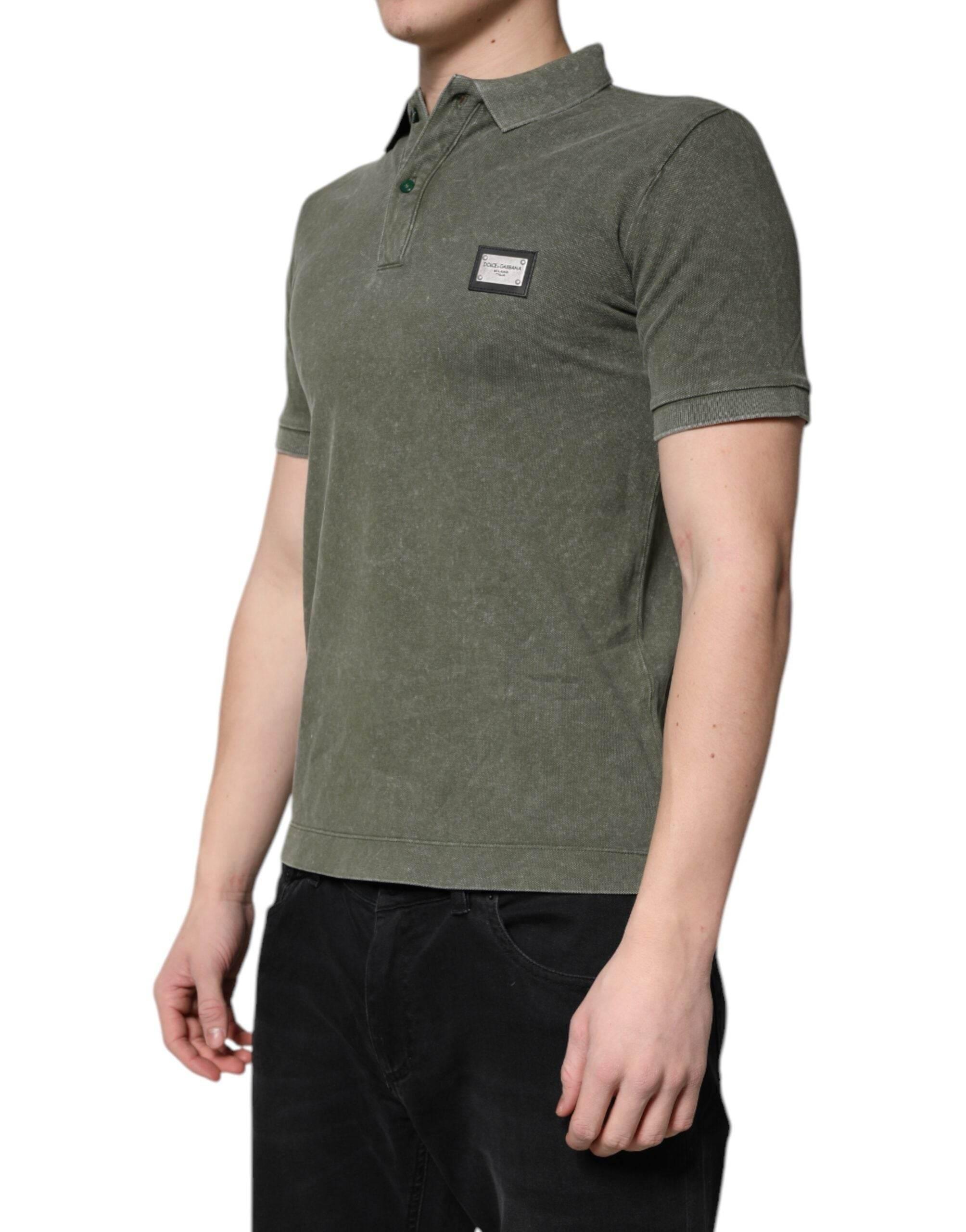 Dolce & Gabbana Army Green Logo Plaque Cotton Polo Shirt T-shirt - Hilstor