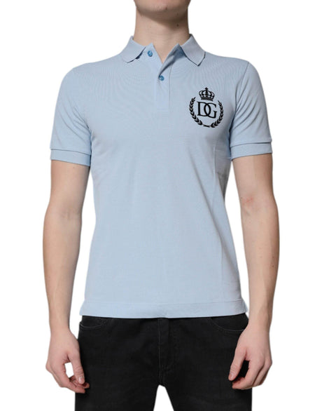 Dolce & Gabbana Sky Blue Cotton Crown Collared Polo T-shirt - Hilstor