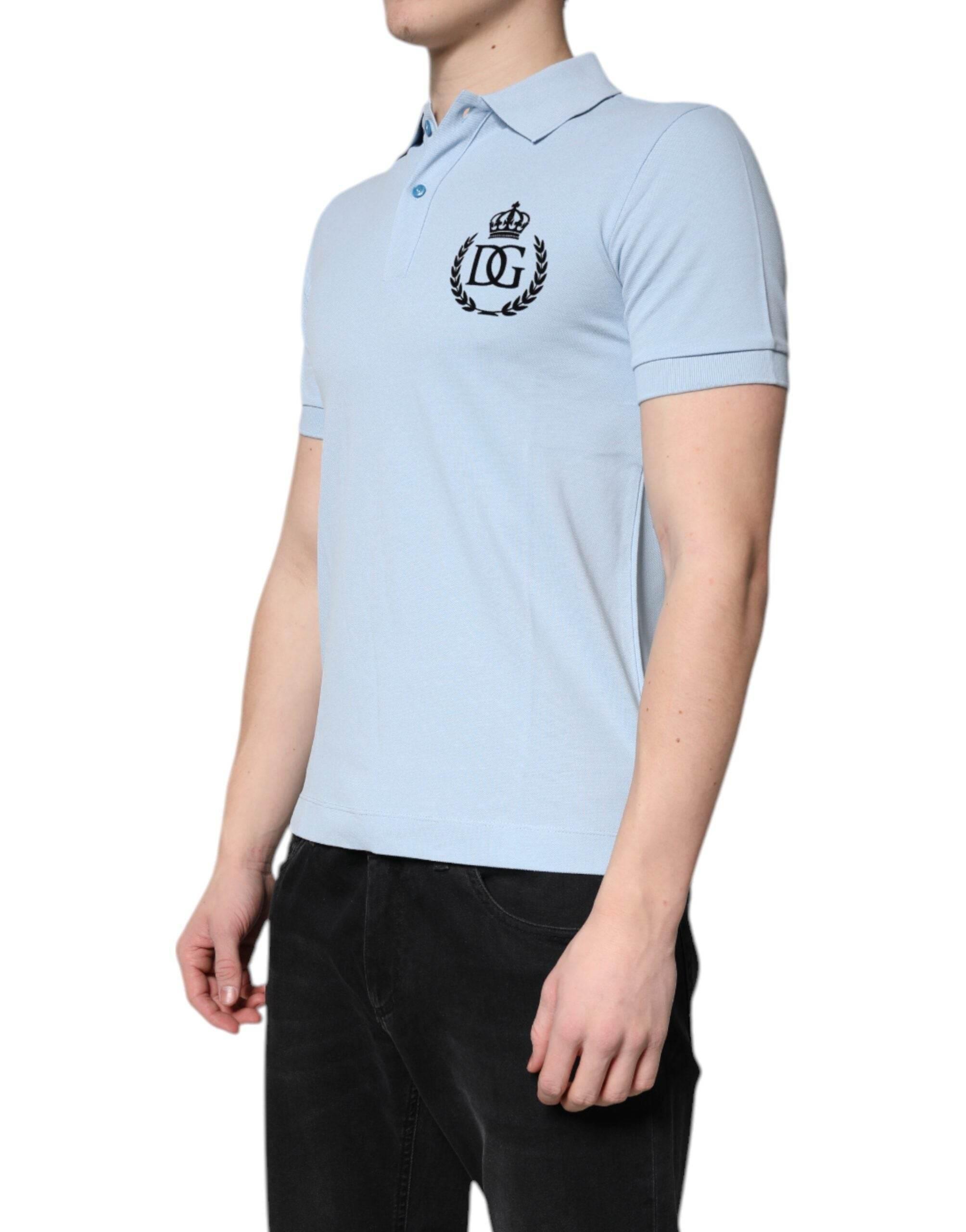 Dolce & Gabbana Sky Blue Cotton Crown Collared Polo T-shirt - Hilstor