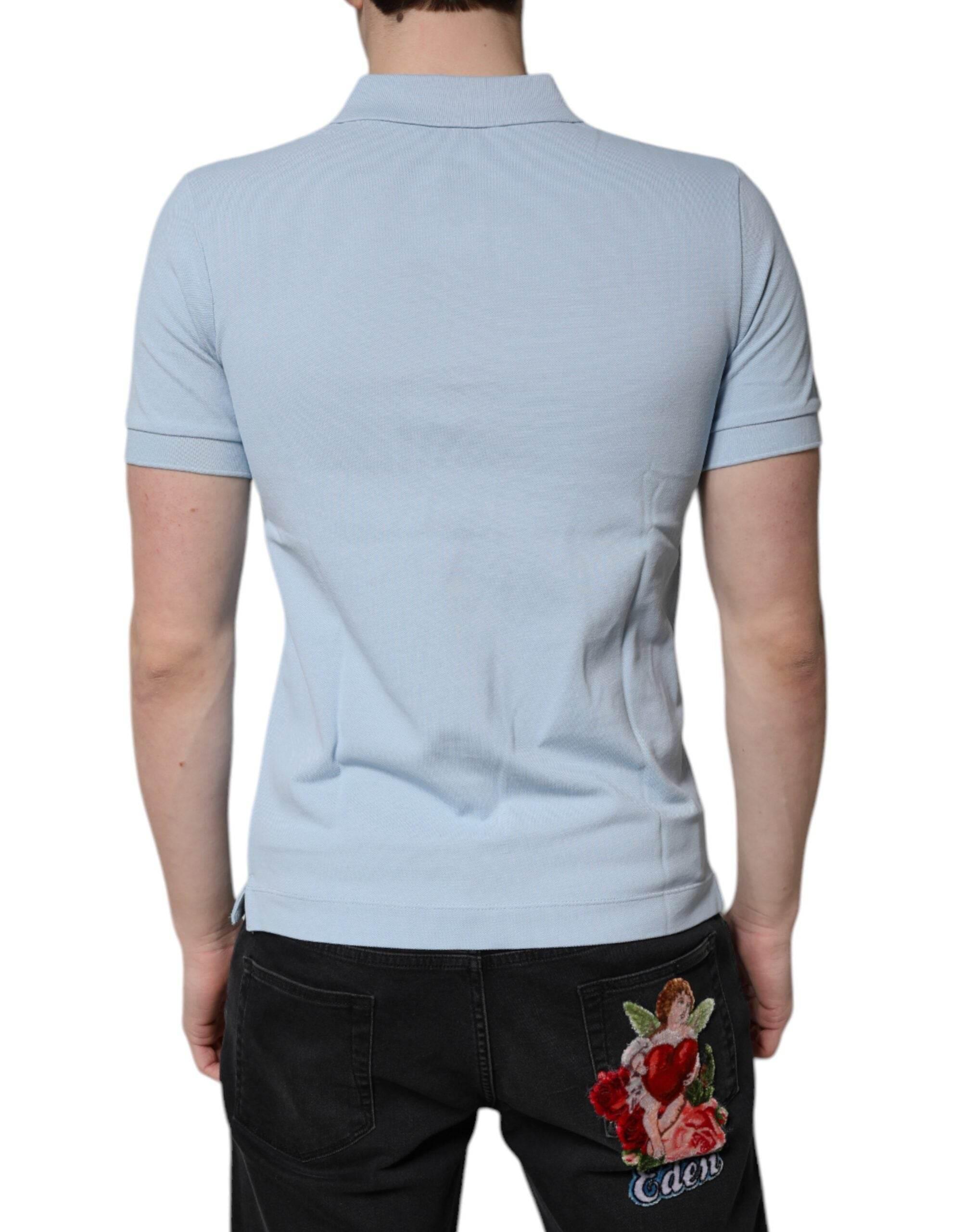 Dolce & Gabbana Sky Blue Cotton Crown Collared Polo T-shirt - Hilstor