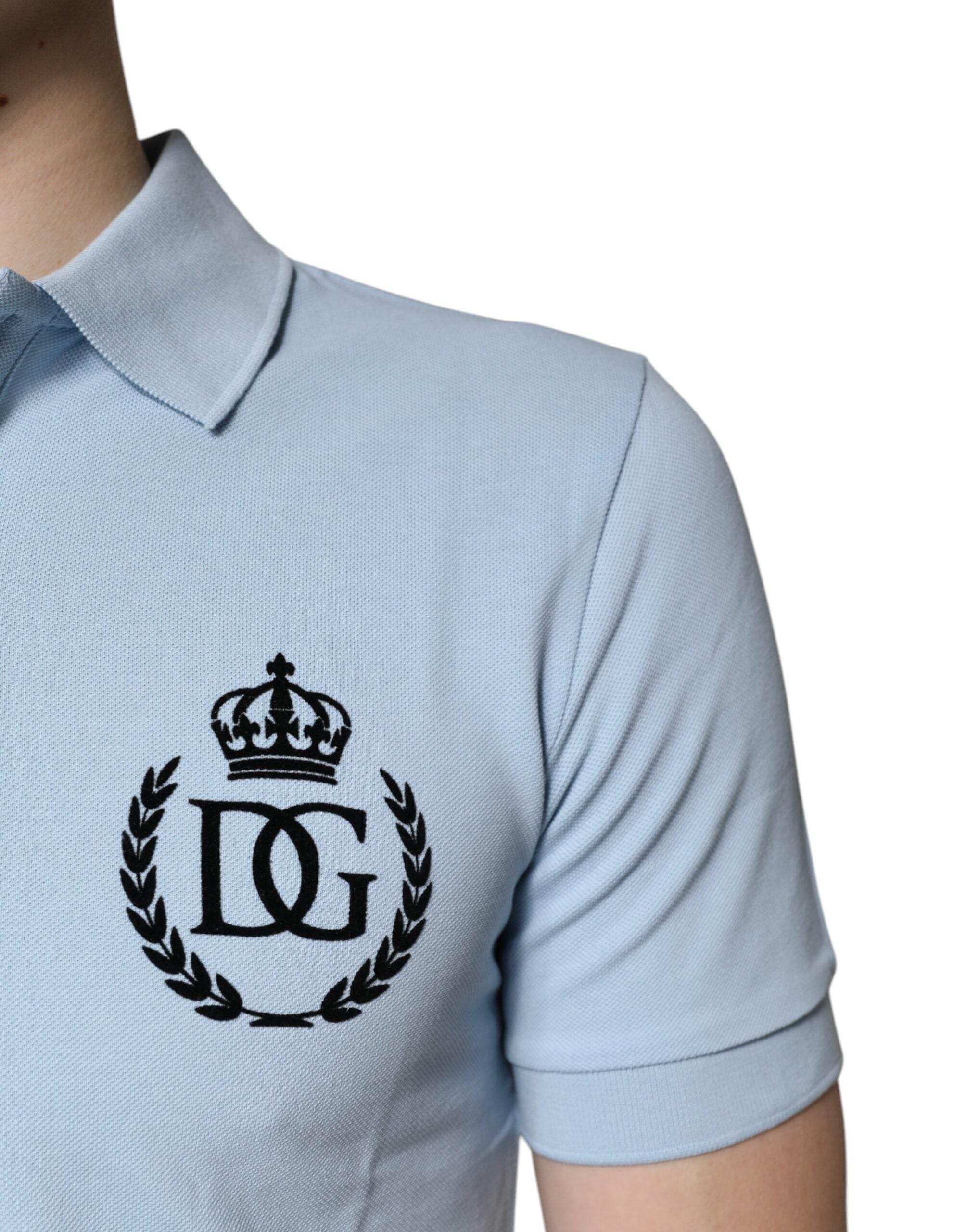 Dolce & Gabbana Sky Blue Cotton Crown Collared Polo T-shirt - Hilstor