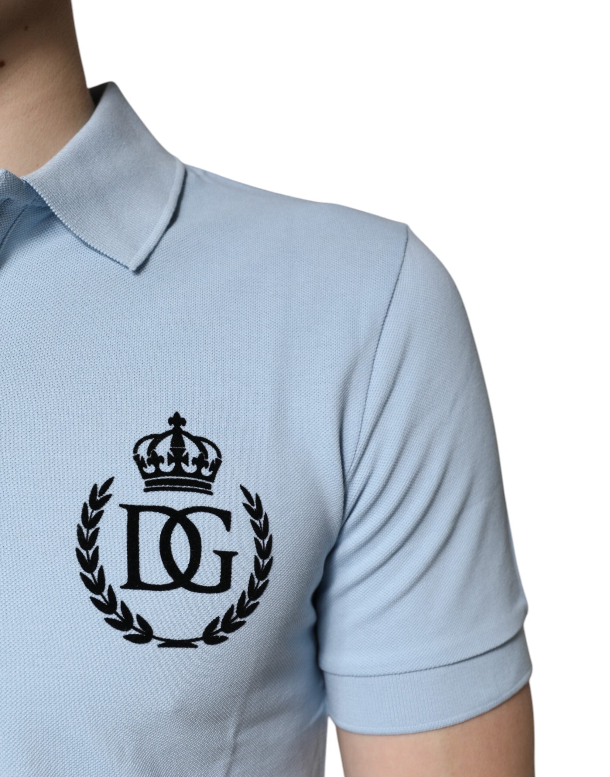 Dolce &amp; Gabbana Himmelsblå Bomulls-Pikétröja med Kronkrage