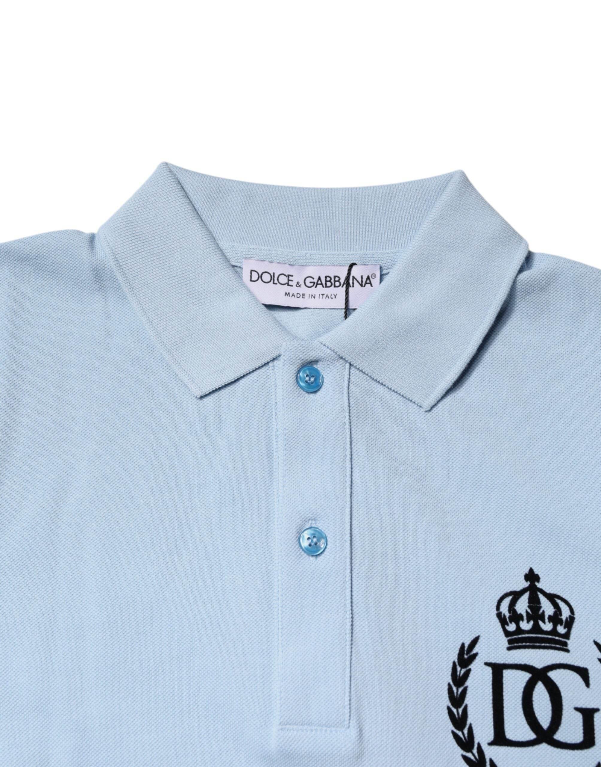 Dolce & Gabbana Sky Blue Cotton Crown Collared Polo T-shirt - Hilstor
