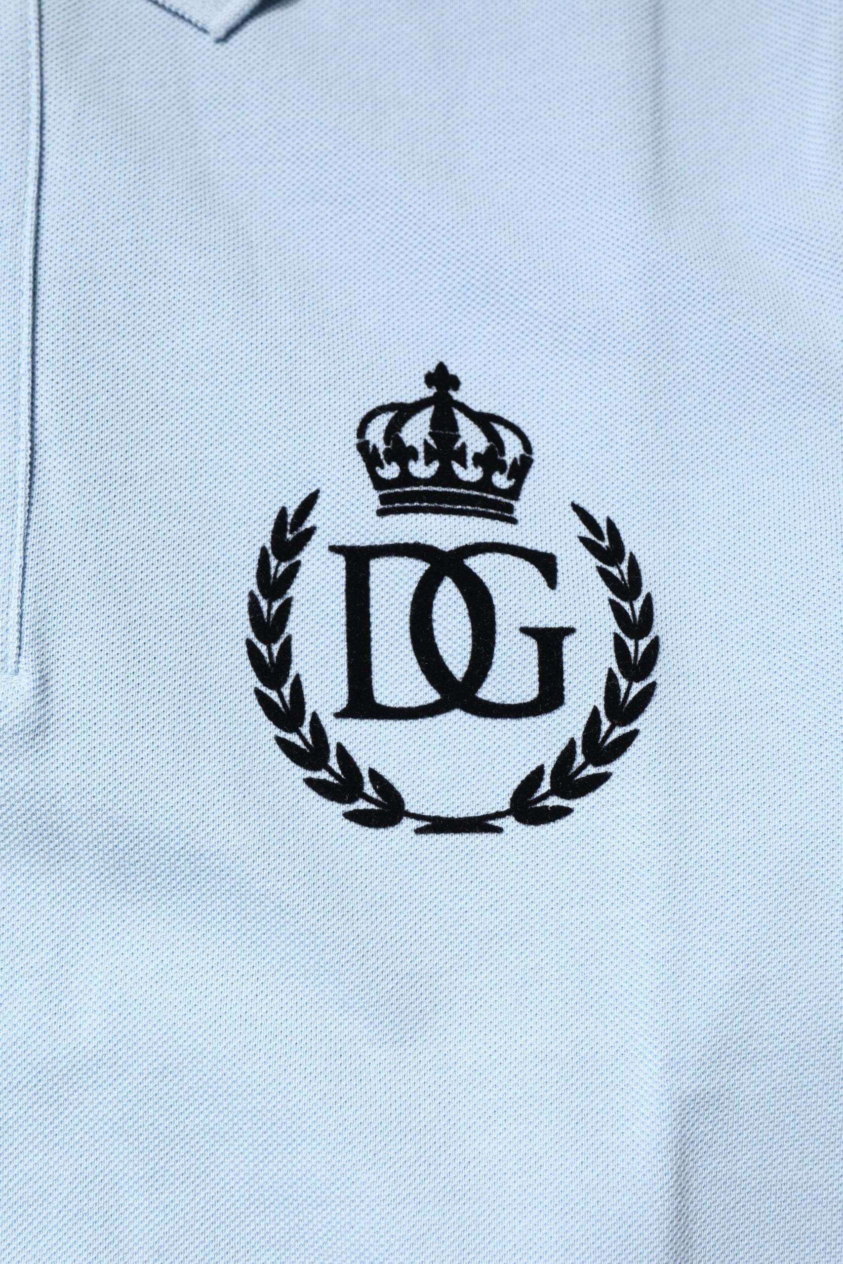 Dolce & Gabbana Sky Blue Cotton Crown Collared Polo T-shirt - Hilstor