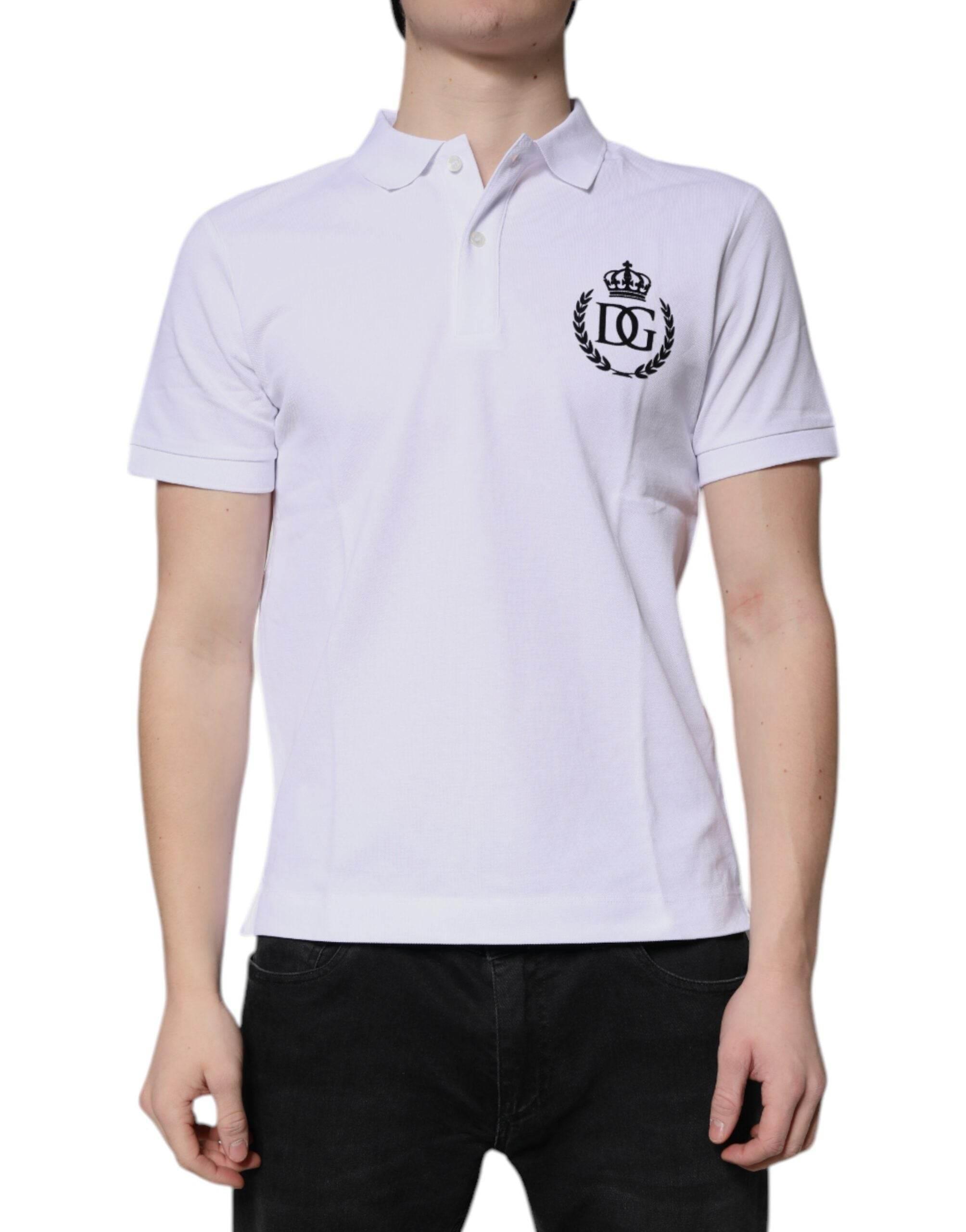 Dolce & Gabbana White Cotton Crown Collared Men Polo T-shirt - Hilstor