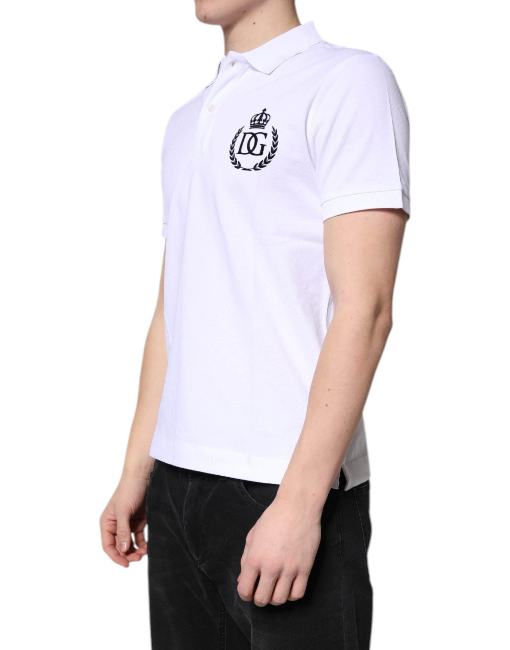 Dolce & Gabbana White Cotton Crown Collared Men Polo T-shirt - Hilstor